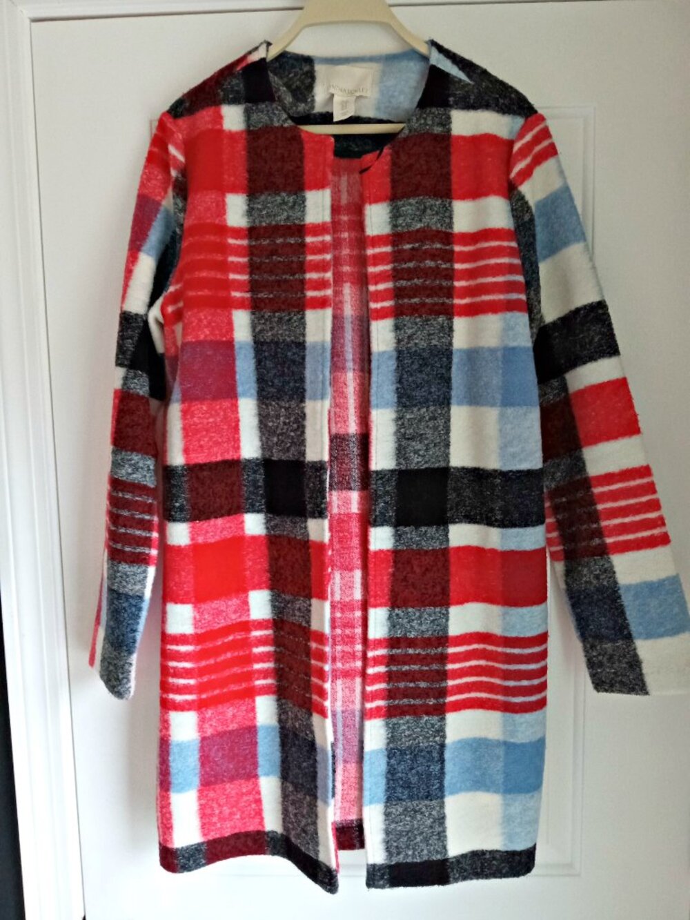 NWOT! CYNTHIA ROWLEY PLAID Wool Blend OPEN CARDIGAN COAT